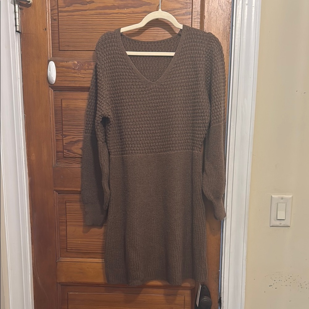 Brown Knit Sweater Dress